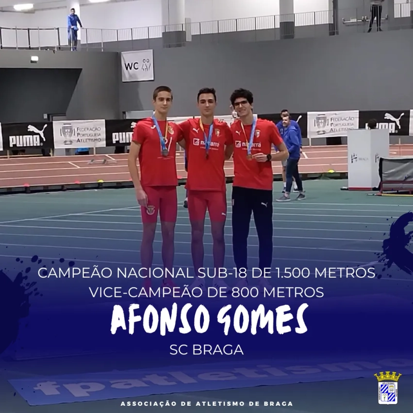 Afonso Gomes e Inês Pedro Campeões Nacionais Sub-18 de Pista Coberta